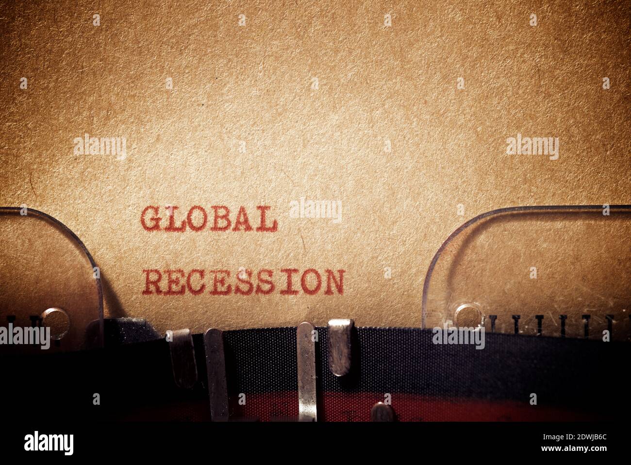 Global recession phrase written with a typewriter. Stock Photo