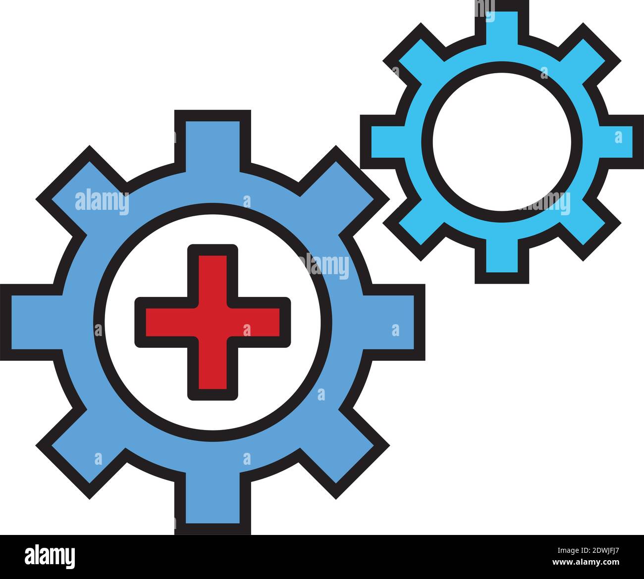 medical cross symbol in gears line and fill style icon Stock Vector ...