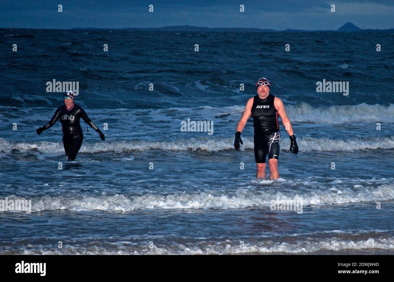 Portobello, Edinburgh, Scotland, UK. 23 December 2020. Hardy cold water