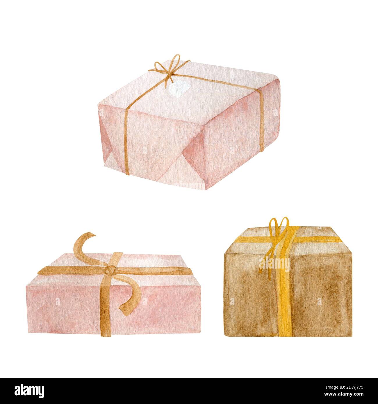 Hand painted christmas gifts wrapped isolated on white background Stock Photo Alamy