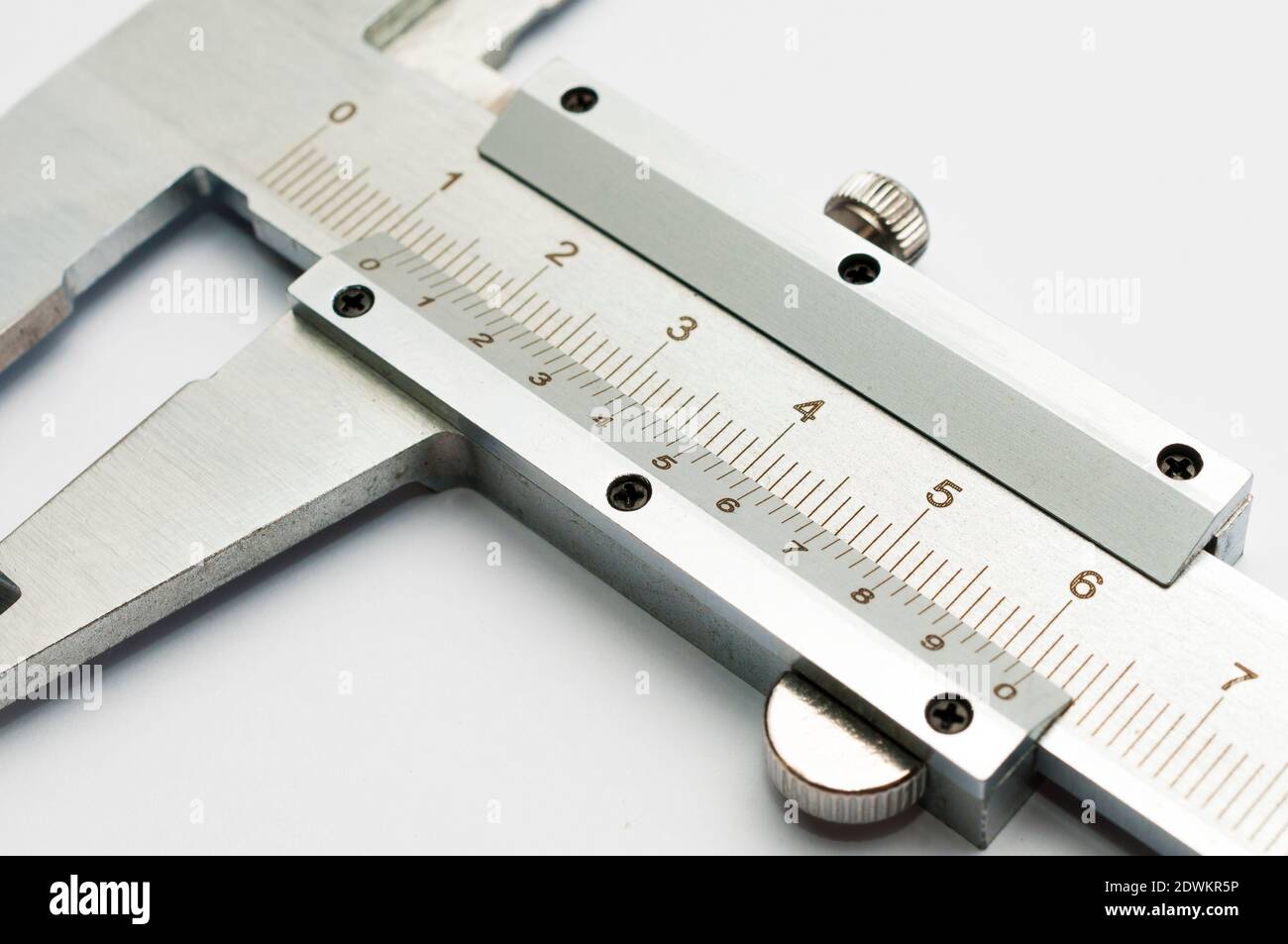 Detail of the Vernier scale on a 0,02 mm (or 1/50) vernier caliper