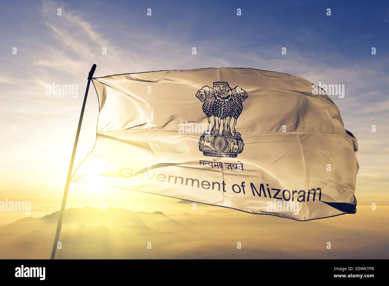 Mizoram State Of India Flag Waving On The Top Sunrise Mist Fog Stock Photo Alamy