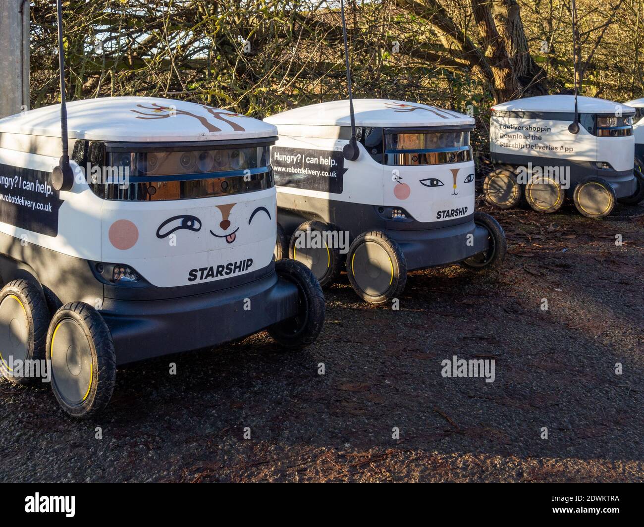 Starship food delivery robots,  Wootton Fields, Northampton, UK; a new service introduced by the local Co-op store. Stock Photo