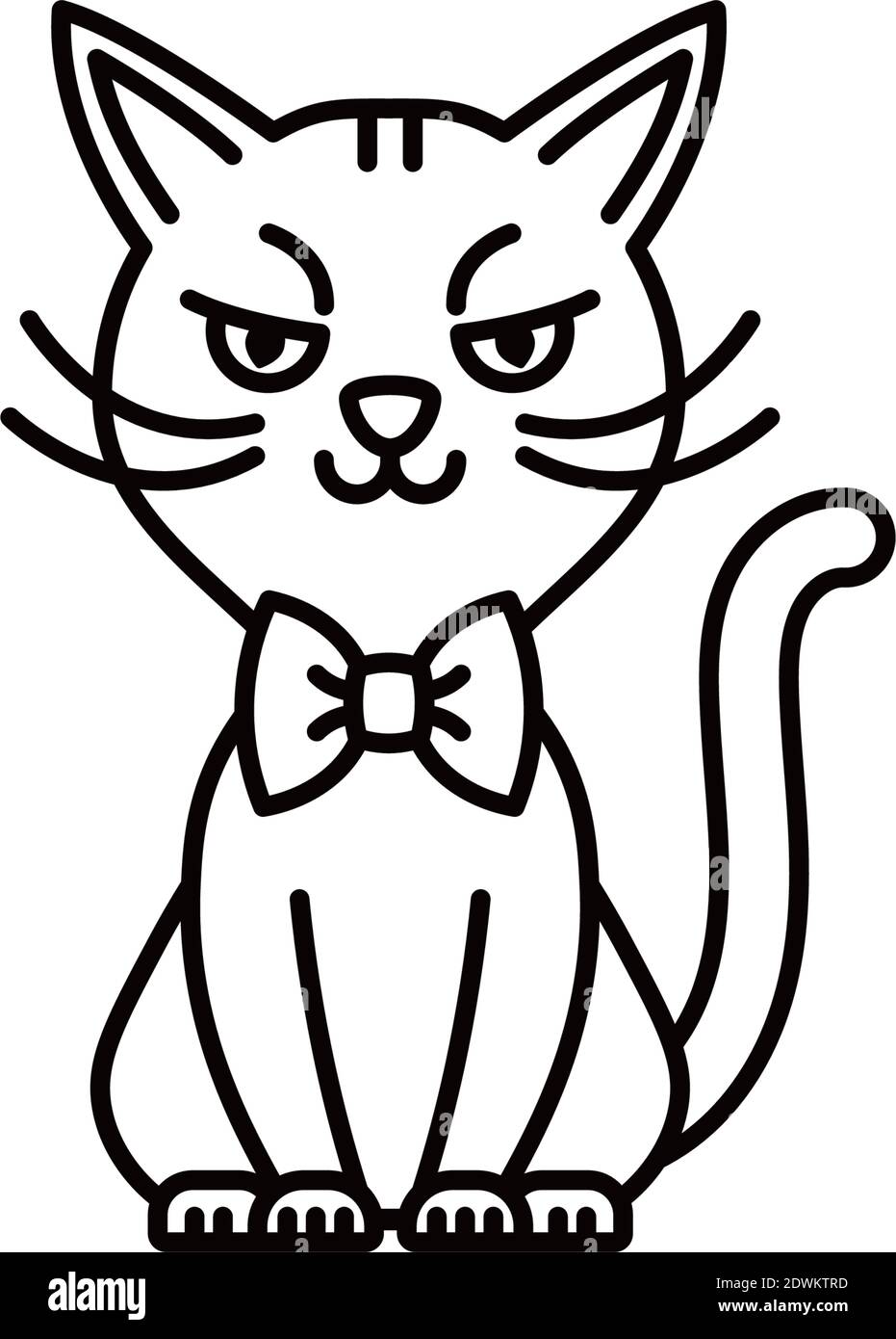 Cartoon cat character with a bow tie line icon vector. Stock Vector