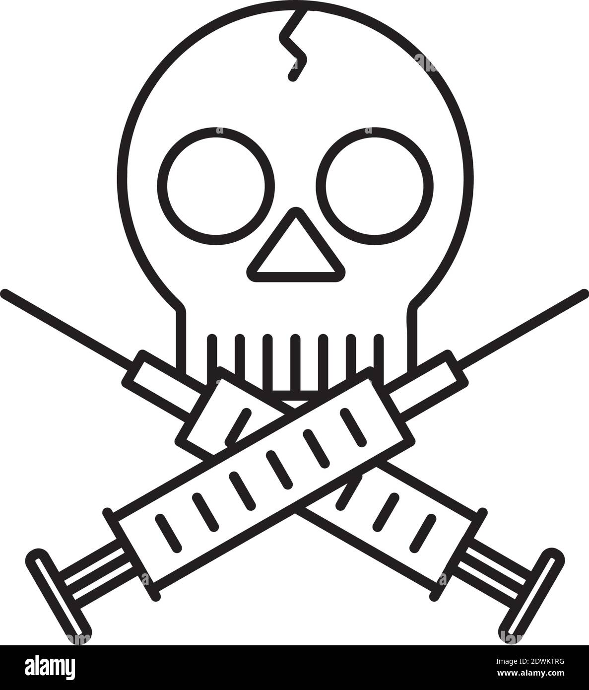 Skull and crossed syringes vectopr line icon, symbol for Overdose Awareness Day on August 31. Stock Vector