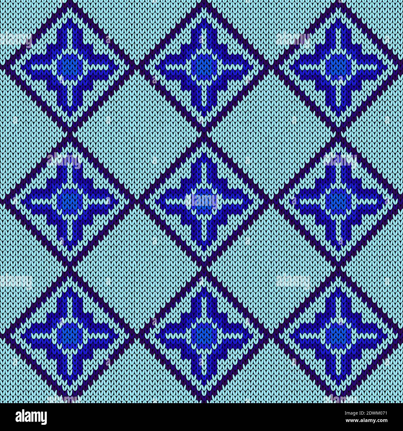 Ornamental knitting seamless vector pattern in blue hues as a fabric ...