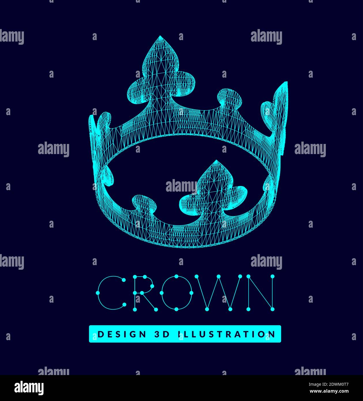 3d vector crown made of lines and dots. Mesh low poly structure on dark blue background Stock Vector