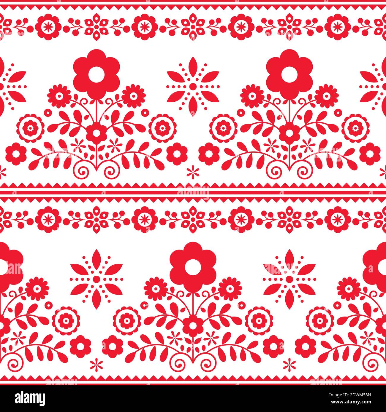 Floral folk art vector seamless textile or fabric print pattern with flowers - Polish folk art Lachy Sadeckie Stock Vector