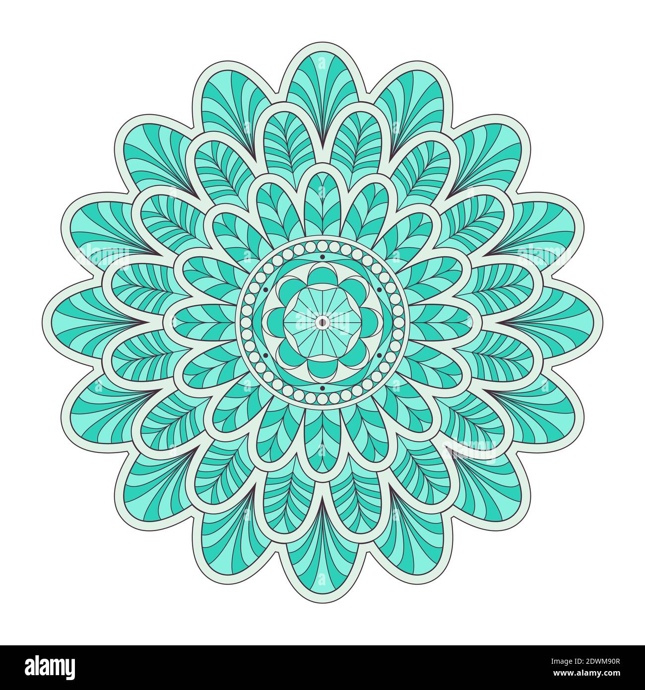 Mandala vector. A symmetrical round green monochrome ornament. Stock Vector