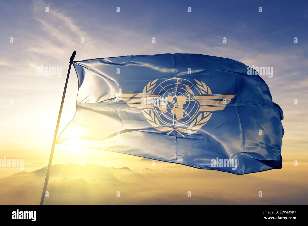 International Civil Aviation Organization ICAO flag waving on the top Stock Photo