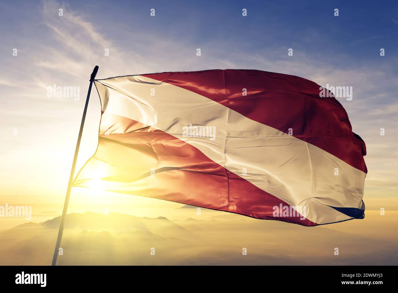 Kingdom Of Barotseland Flag Waving On The Top Sunrise Mist Fog Stock Kingdom Of Barotseland Flag Waving On The Top Sunrise Mist Fog Stock