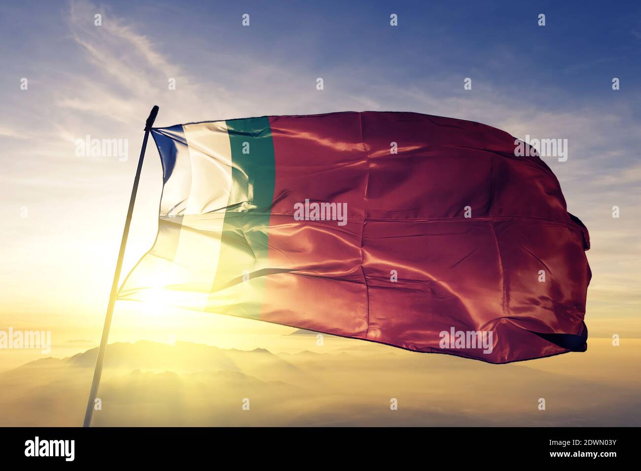 South Moluccas Republic of South Maluku flag waving on the top sunrise ...