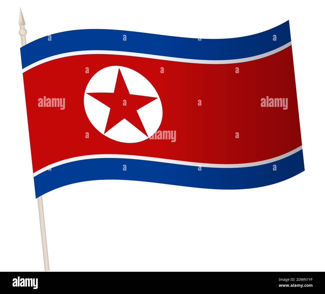 Vector Waving flag on a flagpole. The national flag of North Korean. Color symbol isolated on