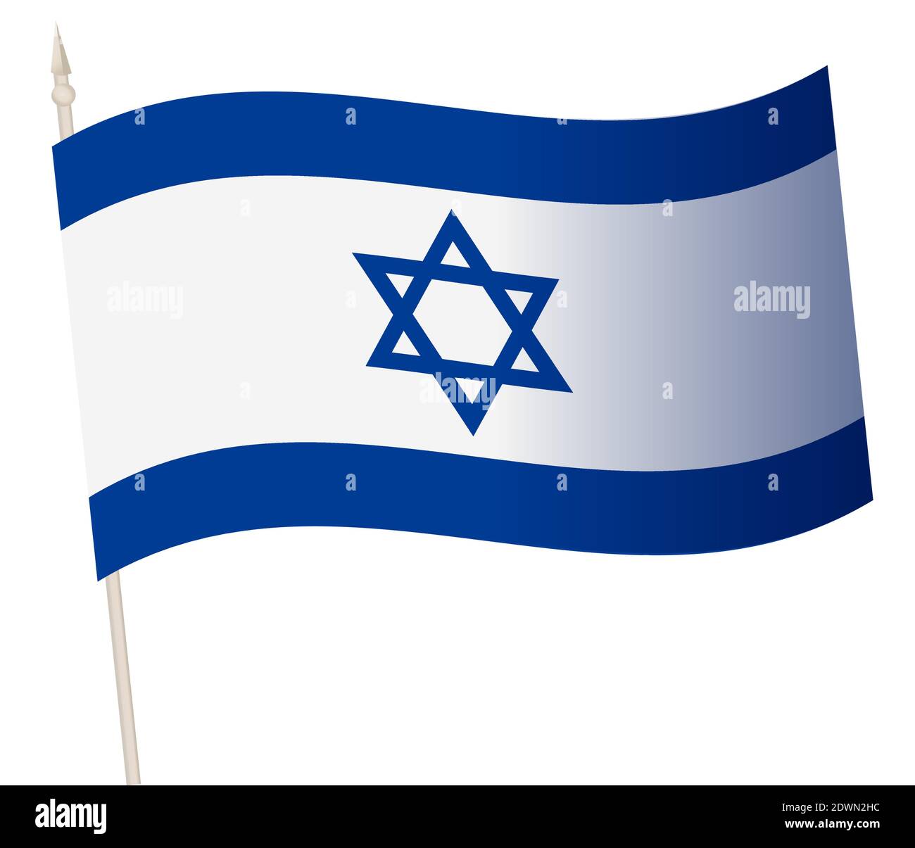 Vector Waving flag on a flagpole. The national flag of Israel. Color ...
