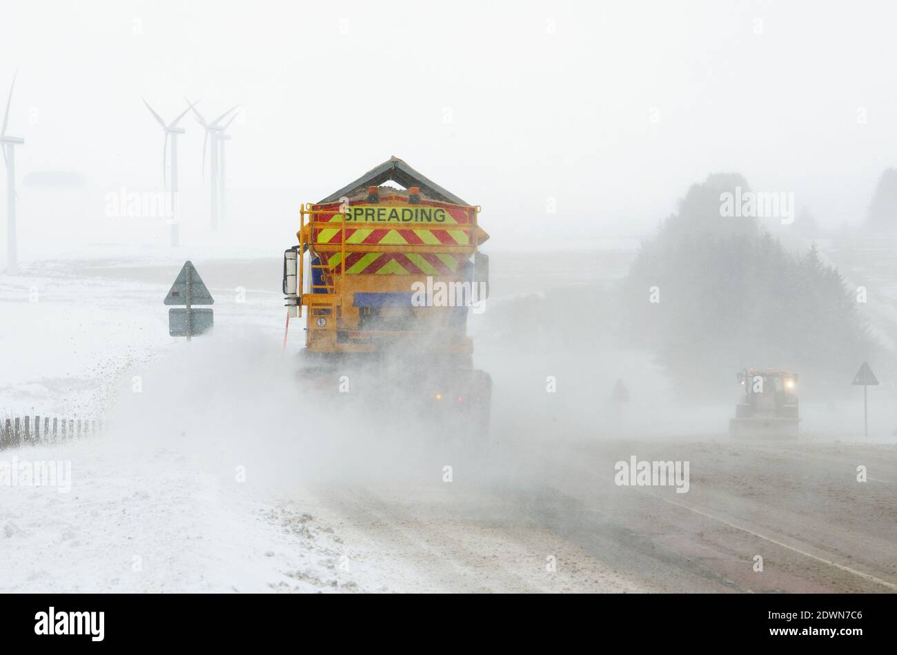 A snow plough clearing the A68 trunk road at Soutra hill in the