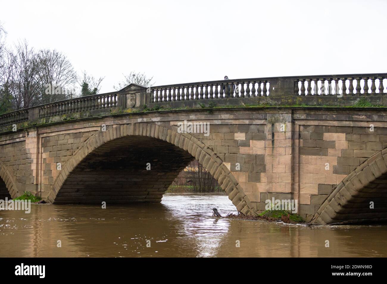 The bridge over the River Severn at Bewdley, with rising water levels after rain Stock Photo