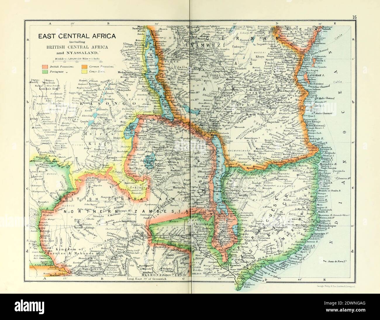 Ancient map of East central Africa including British Central Africa and