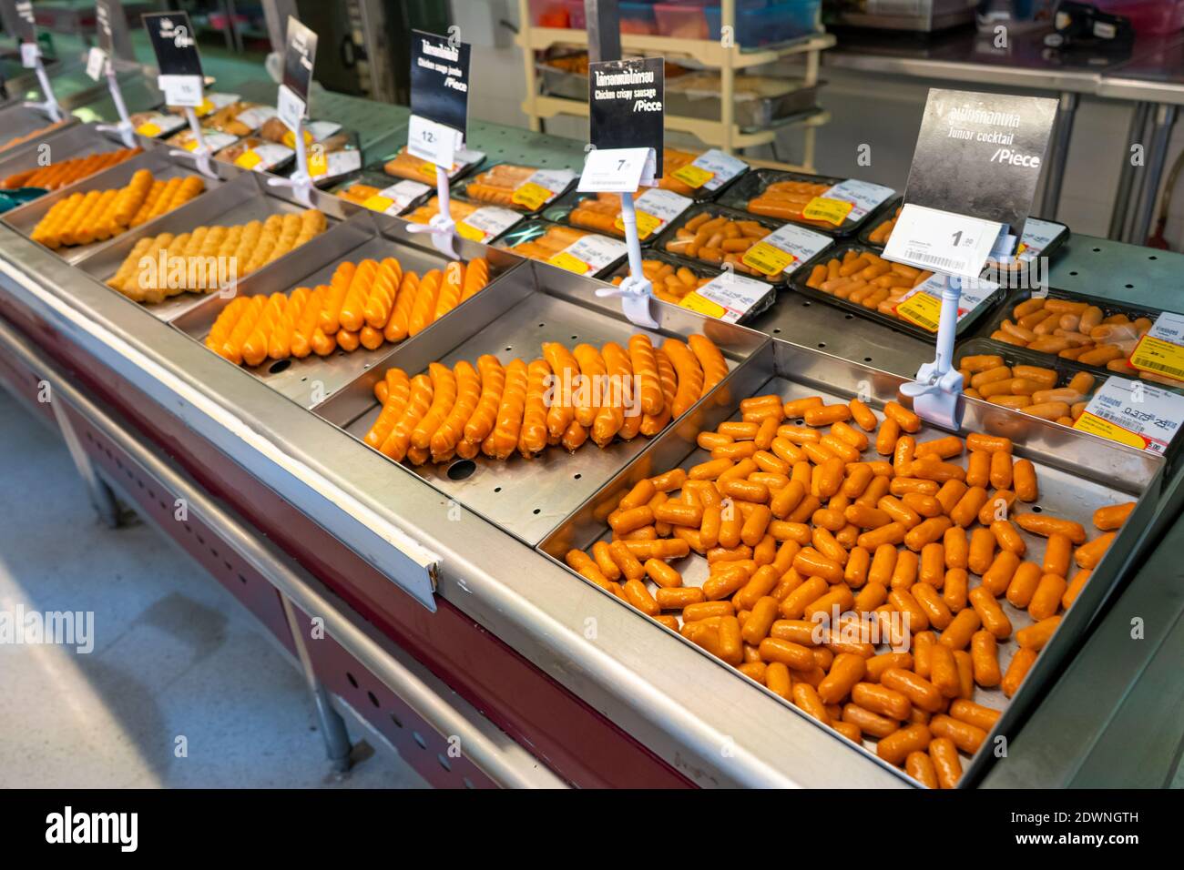 sausage counter at the grocery store Stock Photo Alamy