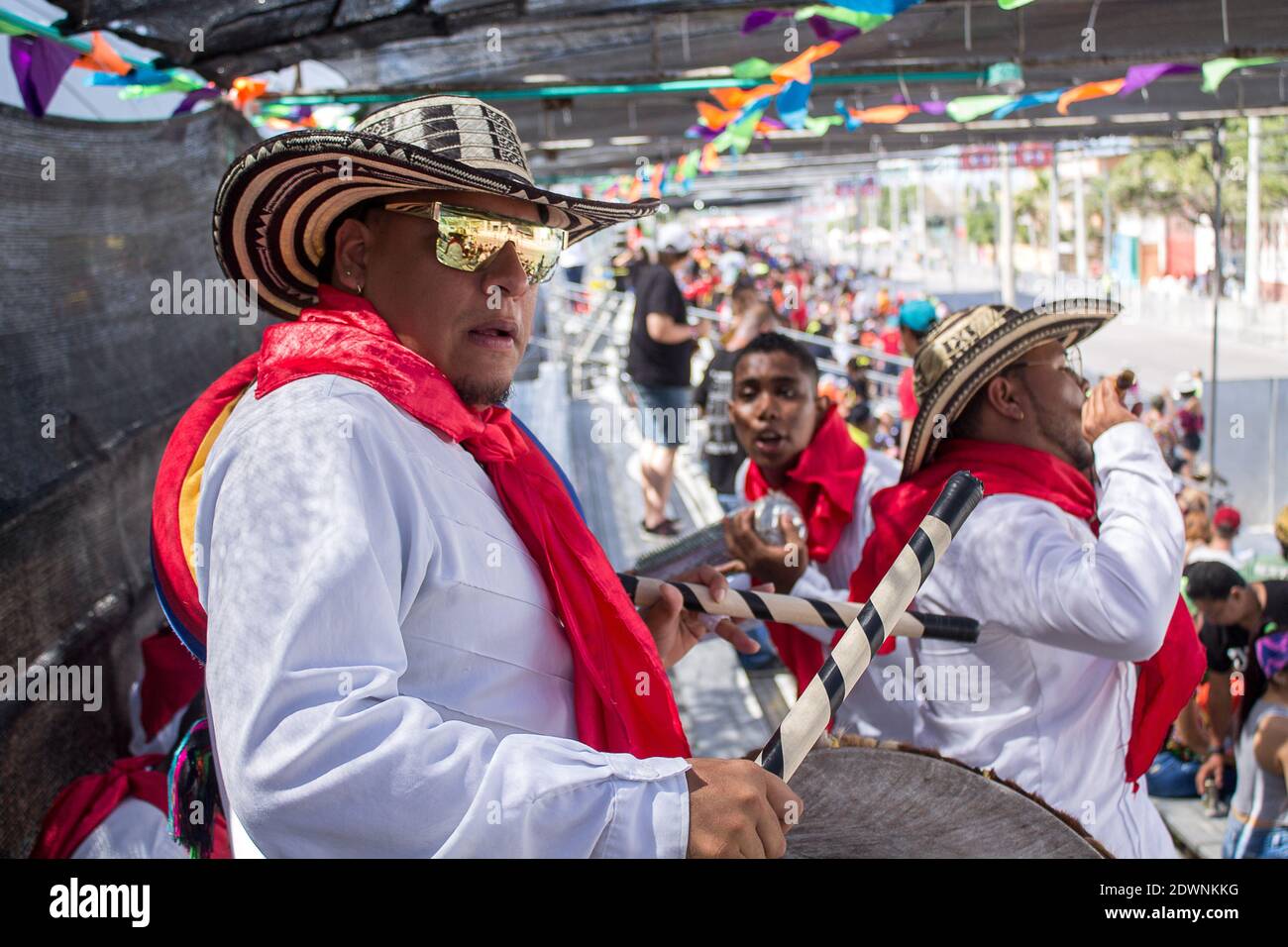 BARRANQUILLA, COLOMBIA - Dec 20, 2020: Traditional Colombian music at the Barranquilla carnival Stock Photo