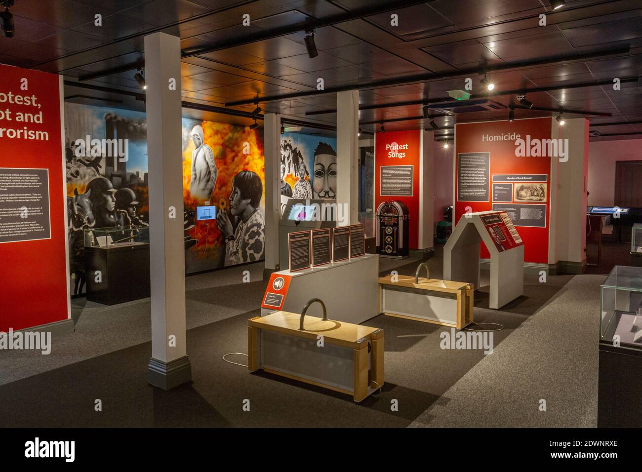 General view of one exhibition space inside the National Justice Museum, Nottingham, Notts, UK. Stock Photo