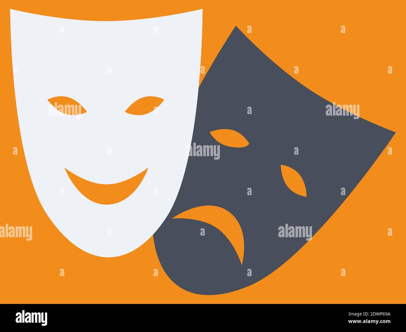 Comedy and tragedy theatrical masks. White and black. Flat style. Vector illustration Stock Vector