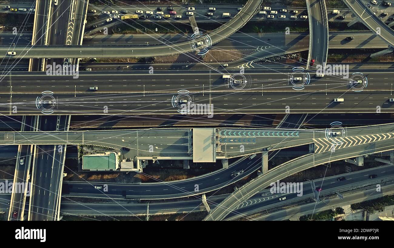 Aerial View Of Cars Connecting On Elevated Road Stock Photo Alamy