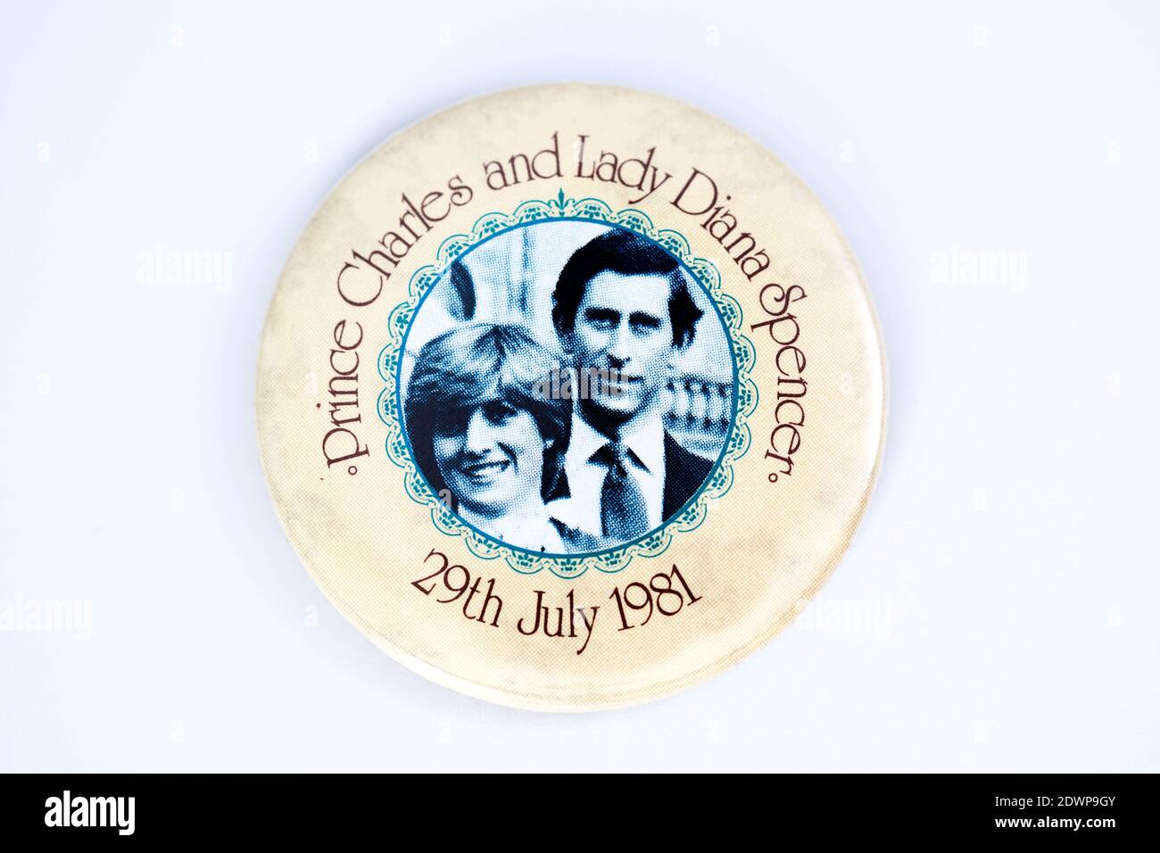 Prince Charles and Lady Diana Spencer 29 July 1981 Royal Wedding Badge Stock Photo
