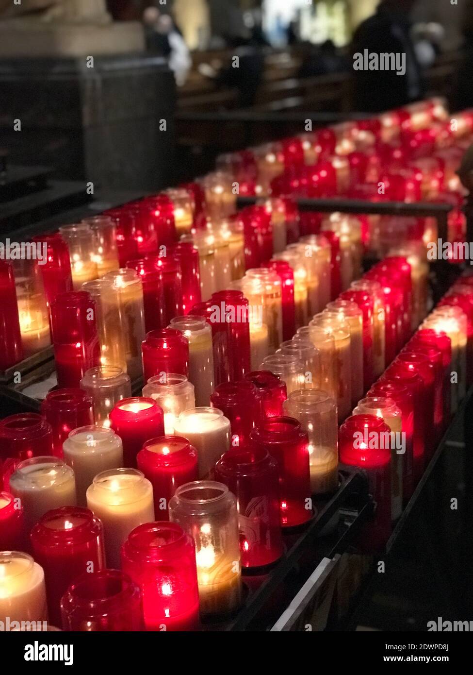 Illuminated Tea Light Candles In Temple Stock Photo Alamy