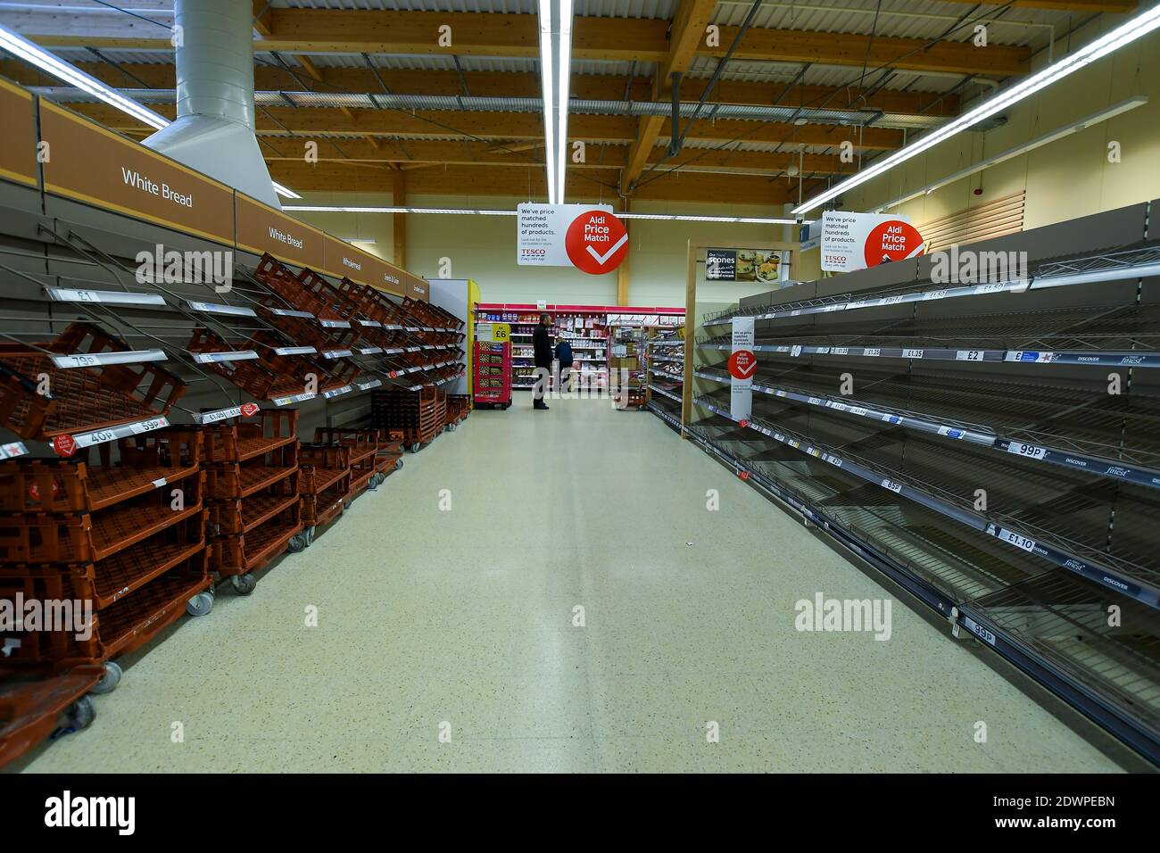 Empty shelves in a UK super store caused by the COVID19 panic buying