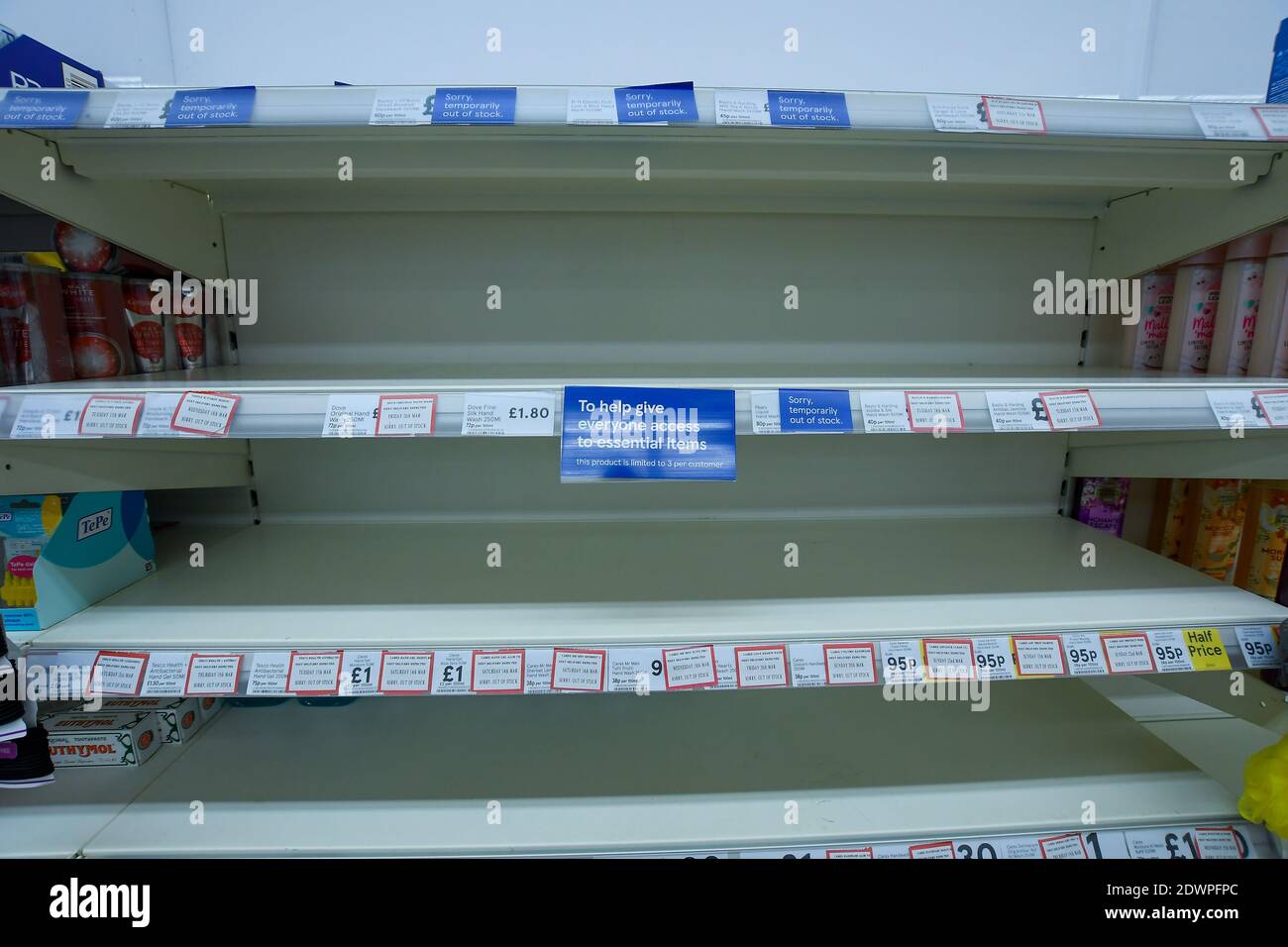 Empty shelves in a UK super store caused by the COVID19 panic buying