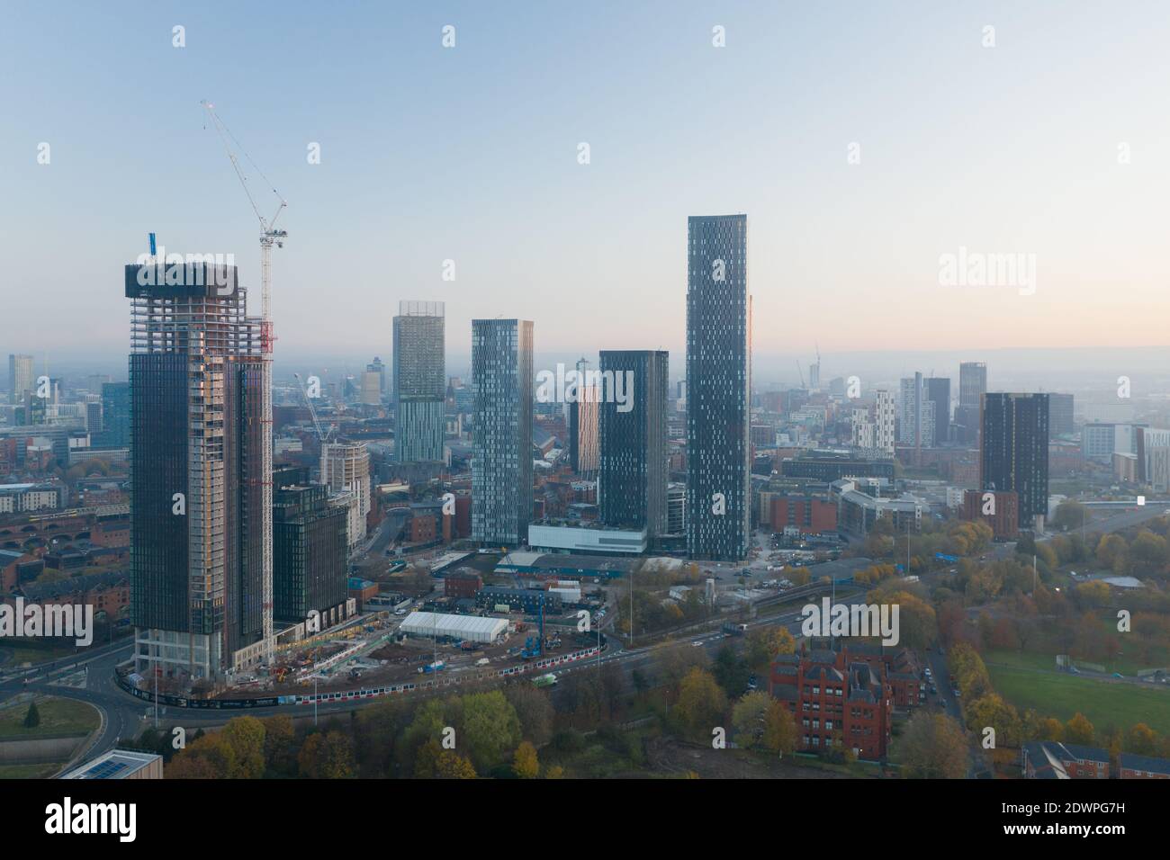 Aerial View of Manchester, Deansgate Towers, Hulme, Stock Photo