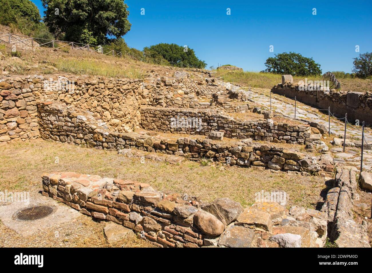 Grosseto, Italy - September 4th 2020. The ruins of Roman era workshops in Roselle or Rusellae, an ancient Etruscan and Roman city in Tuscany Stock Photo