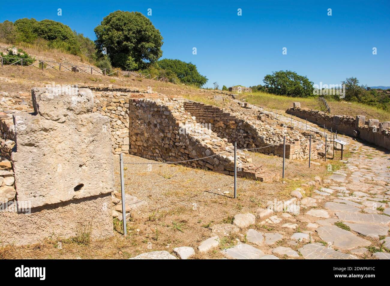Grosseto, Italy - September 4th 2020. The ruins of Roman era workshops in Roselle or Rusellae, an ancient Etruscan and Roman city in Tuscany Stock Photo