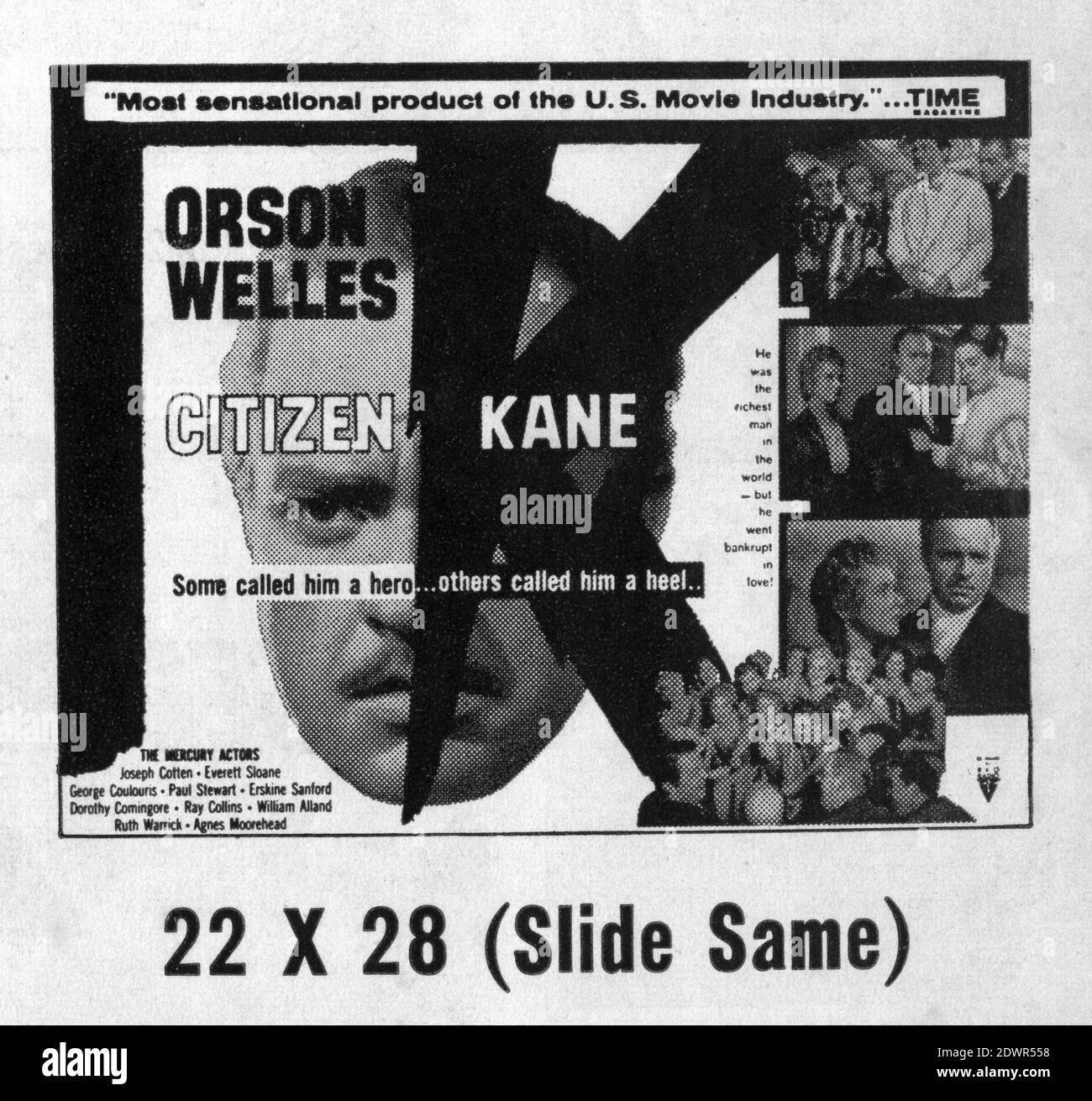 ORSON WELLES as Charles Foster Kane EVERETT SLOANE JOSEPH COTTEN DOROTHY COMINGORE RUTH WARRICK in CITIZEN KANE 1941 / 1956 director ORSON WELLES screenplay Herman J. Mankiewicz and Orson Welles music Bernard Herrmann Mercury Productions / RKO Radio Pictures Stock Photo