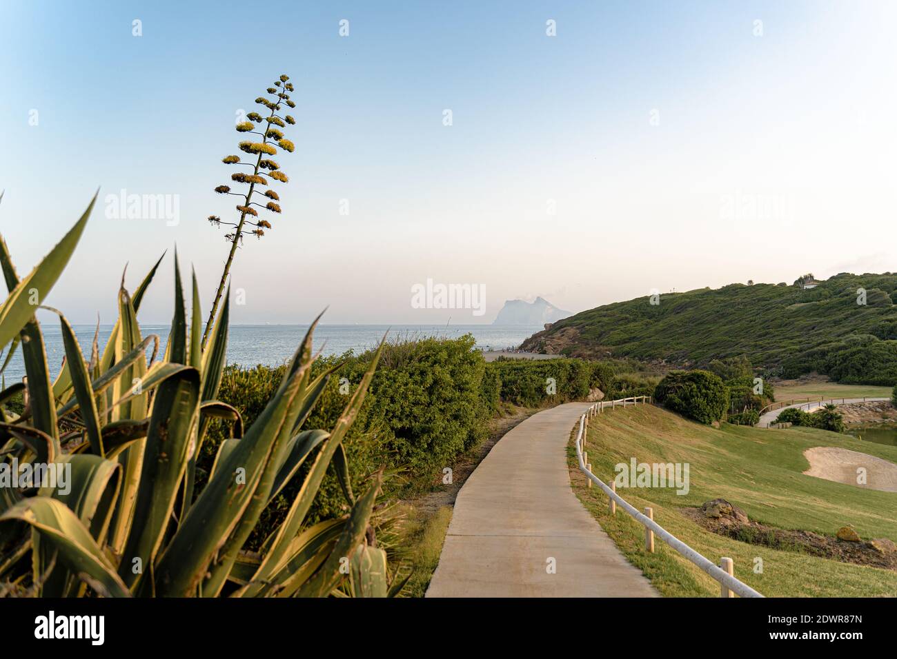A high angle shot of a pathway in a golf resort in La Alcaidesa Stock Photo