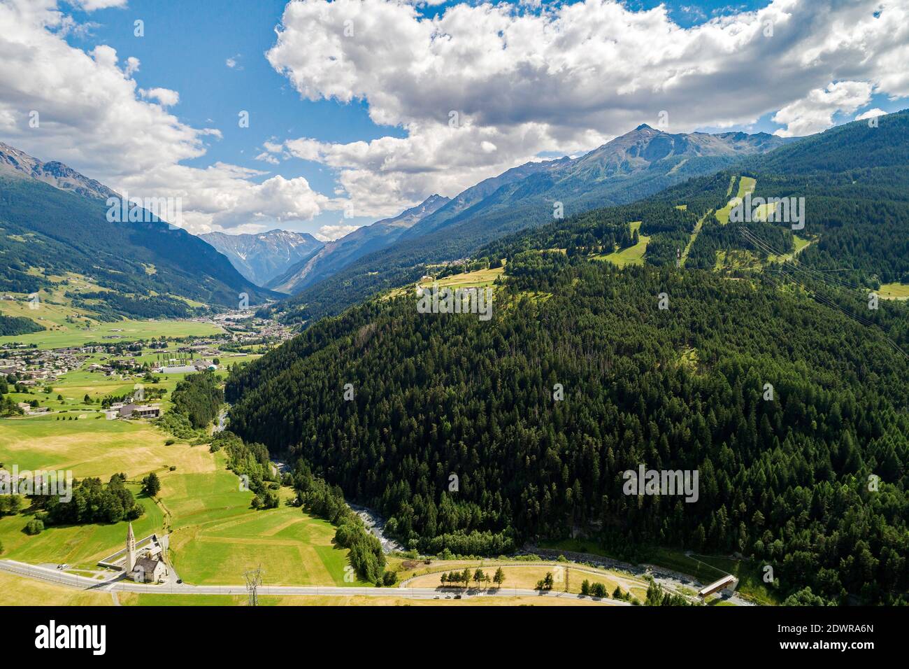 Bormio, Valtellina (IT), Panoramic aerial view Stock Photo
