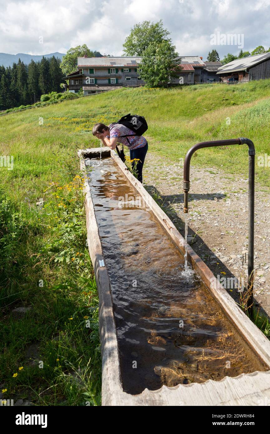 Brunnen, Wassertrog, Quellwasser im Bregenzerwald, Vorarlberg Stock Photo