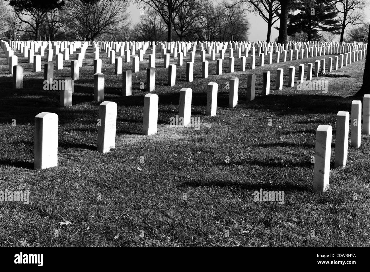 Jefferson Barracks, one of the National Cemetery Administrations oldest interment sites, has served as a burial place soldiers from all wars. Stock Photo
