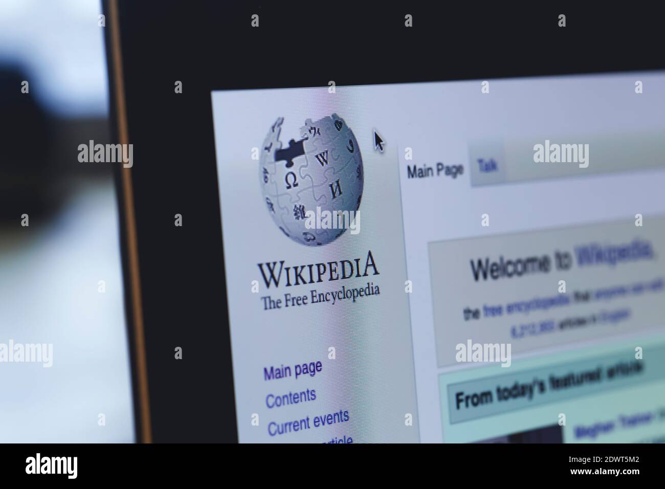 Wikipedia logo on a computer screen. Photo used to illustrate news with Wikipedia Stock Photo