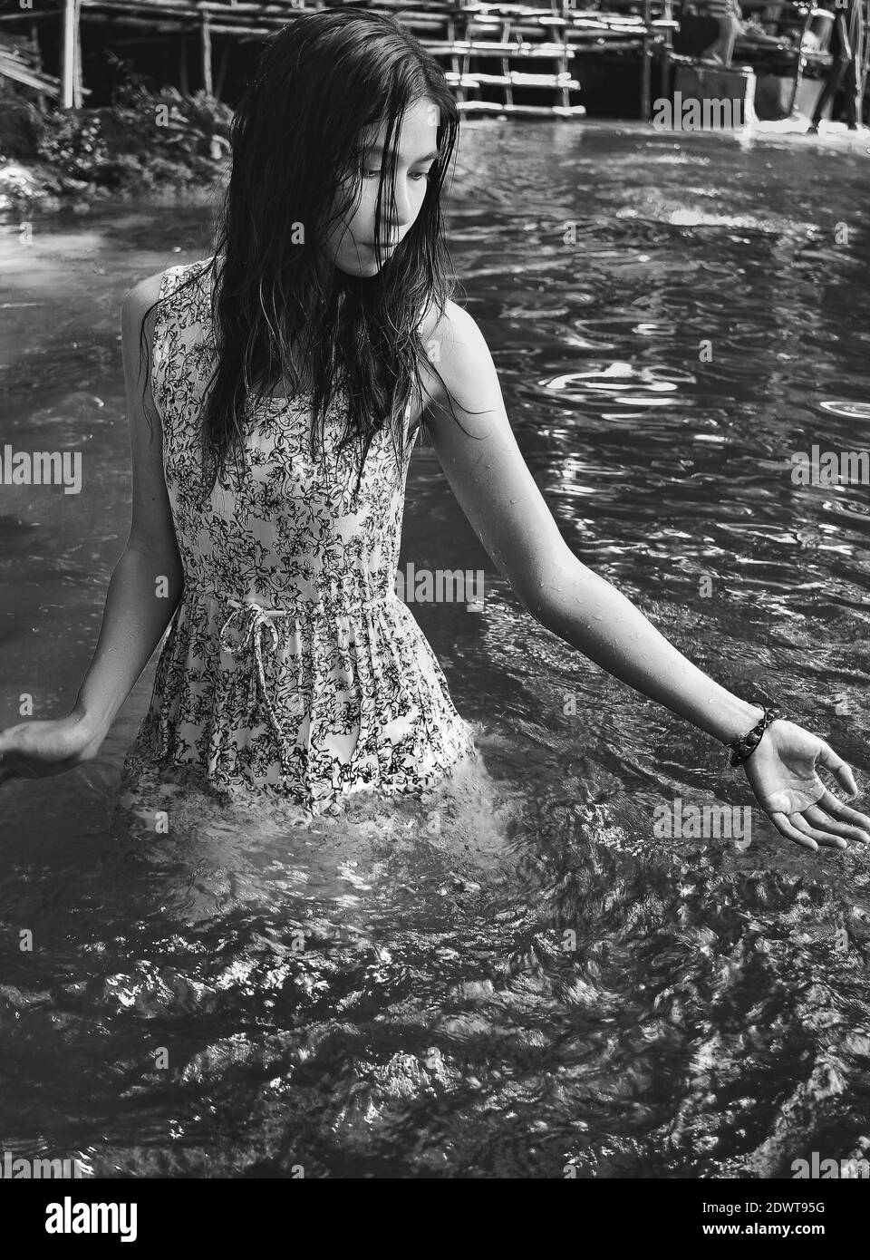 Woman in flowing dress Black and White Stock Photos & Images - Alamy