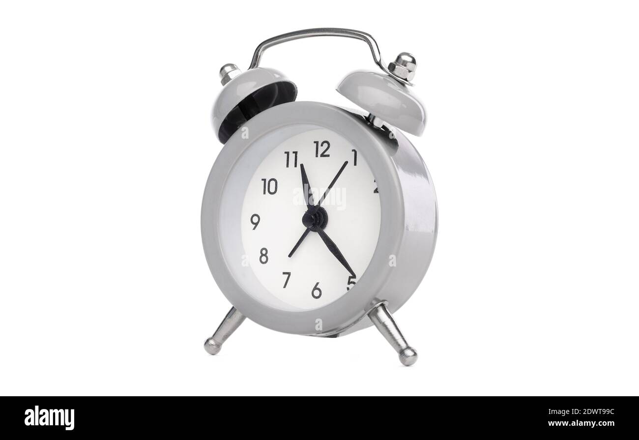 Retro analog table alarm clock isolated on white background Stock Photo