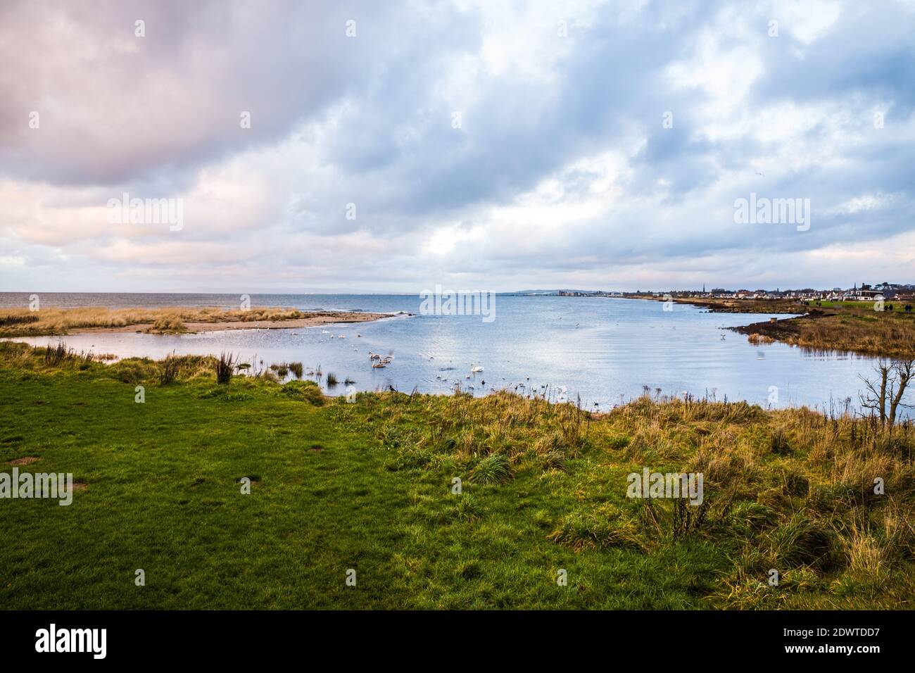 River Doon estuary into the Firth of Clyde at Doonfoot Ayr, Scotland Stock Photo