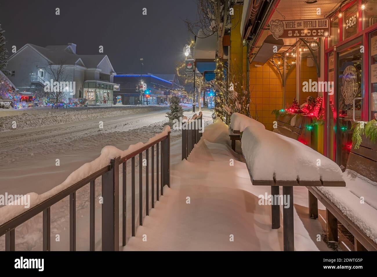 Canmore, Alberta, Canada December 22, 2020 Winter view of Main