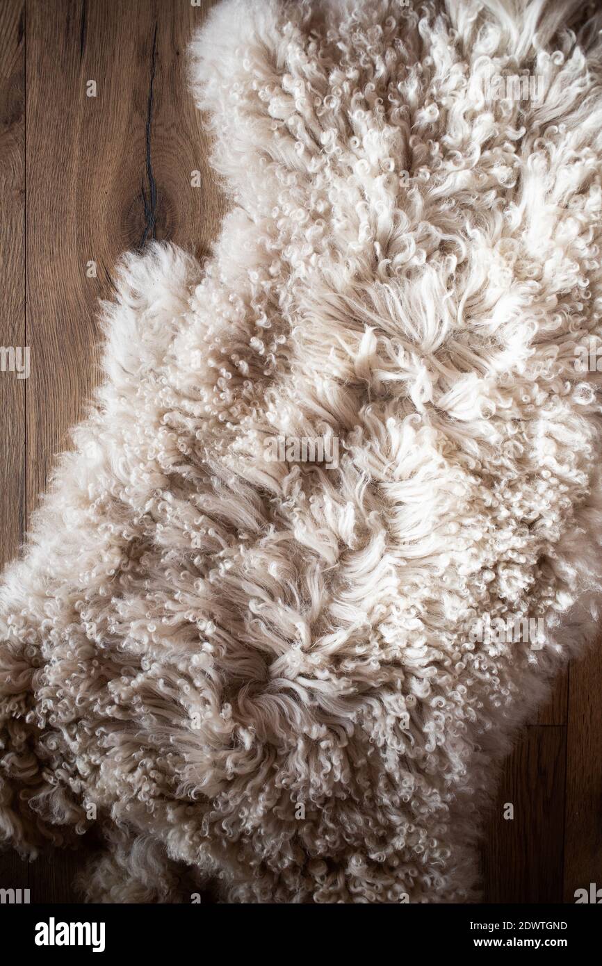 Sheep Rug Texture sheepskin rug texture hygge concept Stock Photo - Alamy