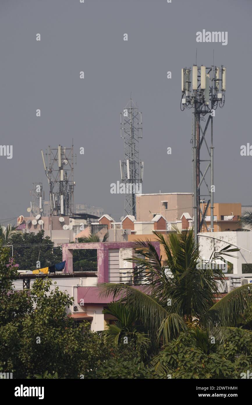 Mobile towers. Kalikapur, Kolkata. Stock Photo