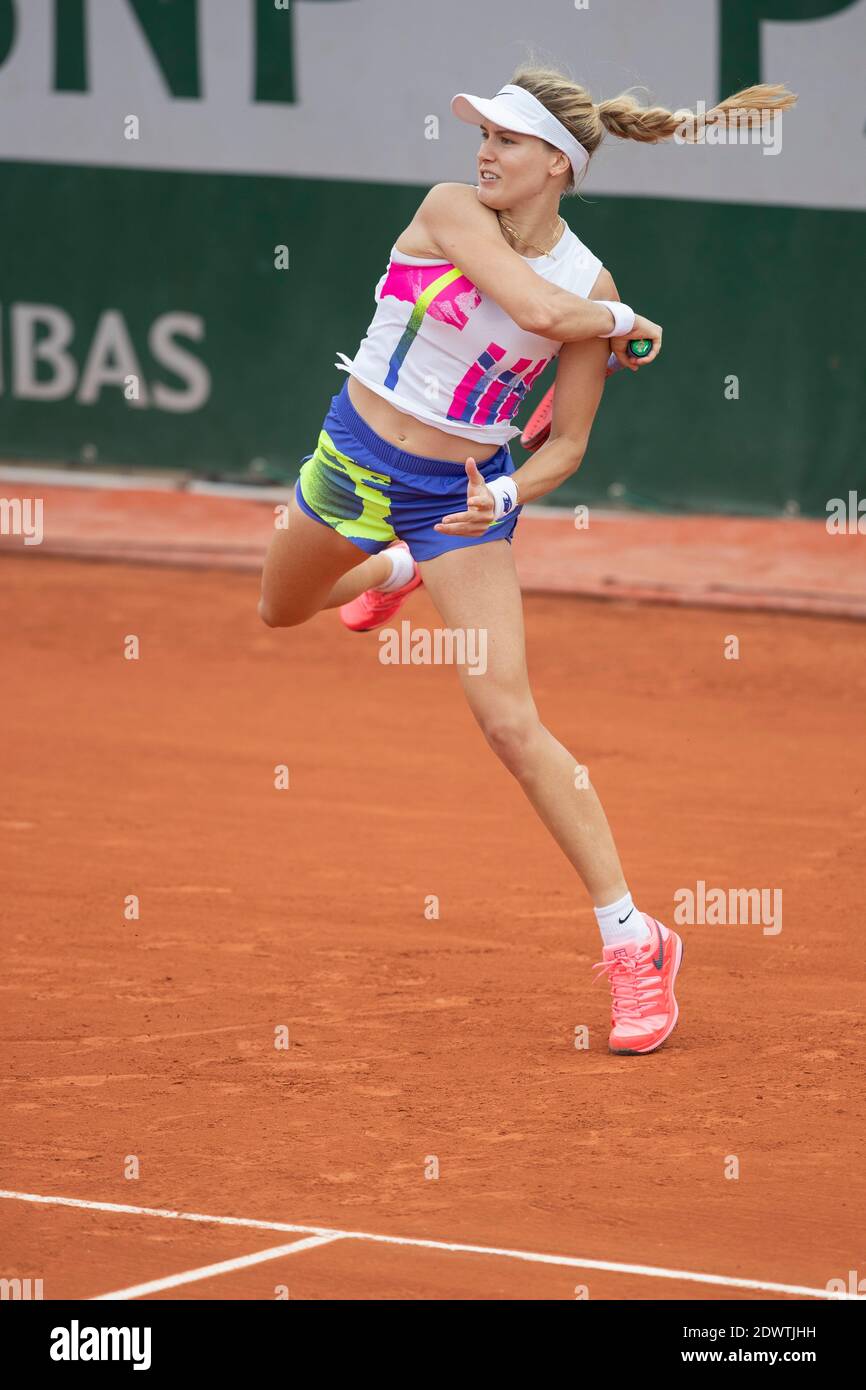 Canadian tennis player Eugenie Bouchard playing a forehand during a match  at French Open 2020, Paris, France, Europe Stock Photo - Alamy