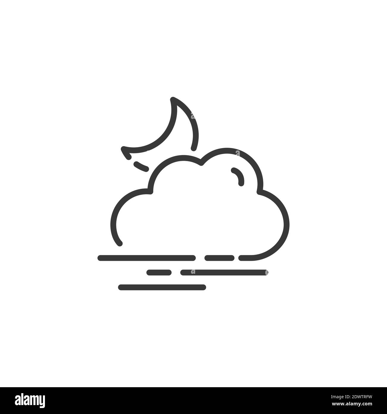 Fog and moon thin line icon. Isolated outline weather vector ...