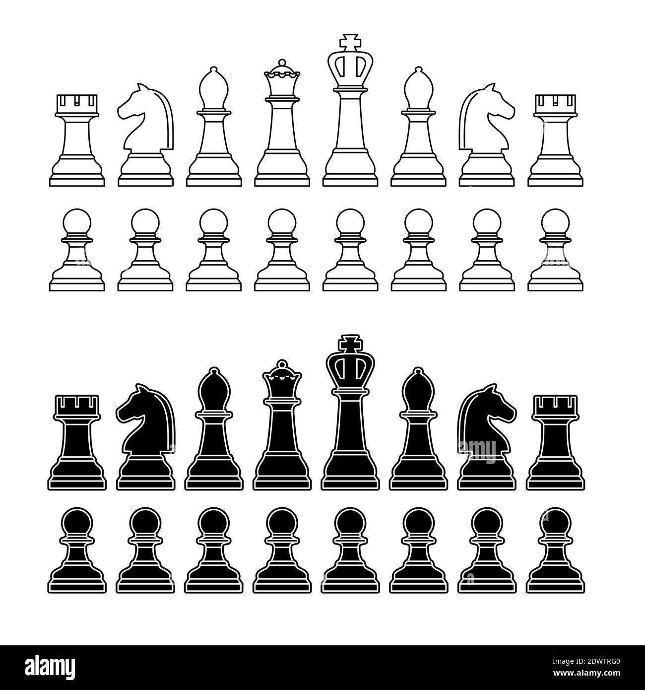 Black and white chess set on white Stock Vector