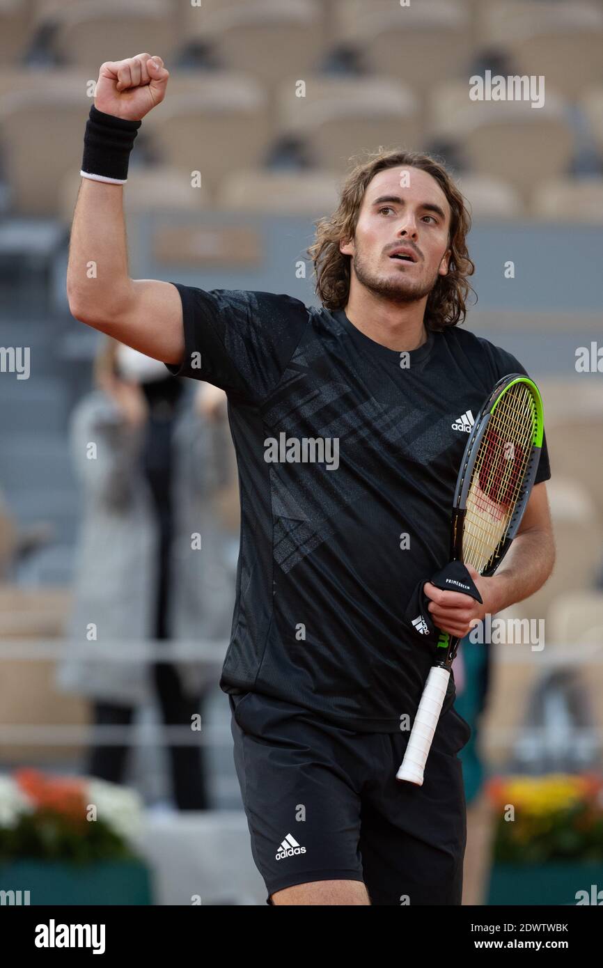 Greek tennis player Stefanos Tsitsipas celebrating his win at French Open  2020, Paris, France, Europe Stock Photo - Alamy