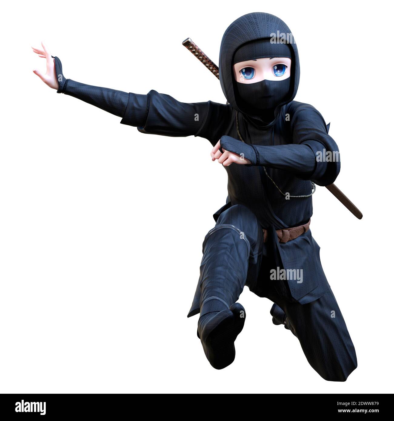 3D rendering of a cartoon ninja boy isolated on white background Stock